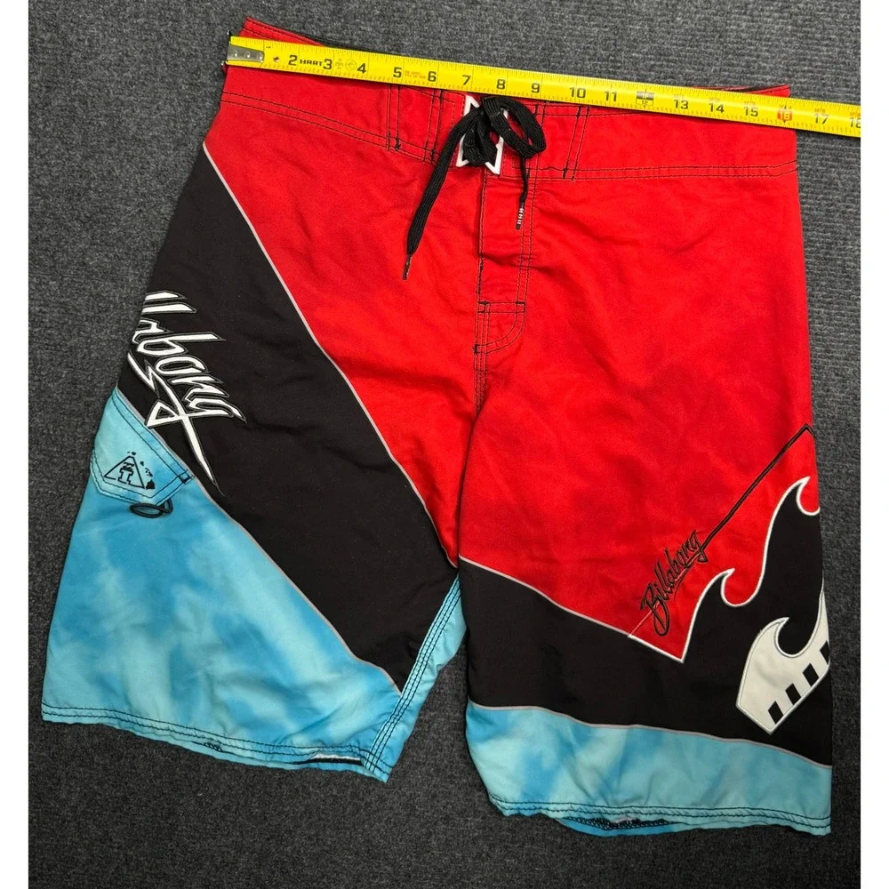 Billabong Platinum X Andy Irons Board Shorts Mens 32 Red Black Blue Y2K Surfing